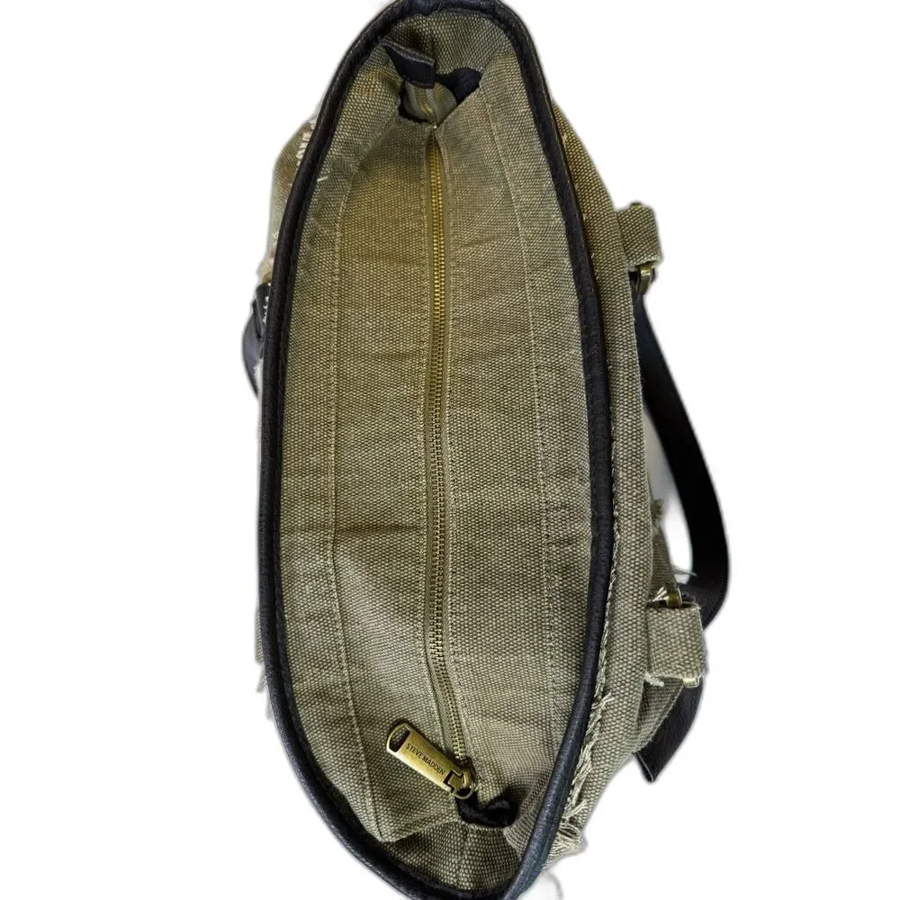 Steve Madden Bgraddy Olive Green Canvas Slouchy Utility Hobo Bag